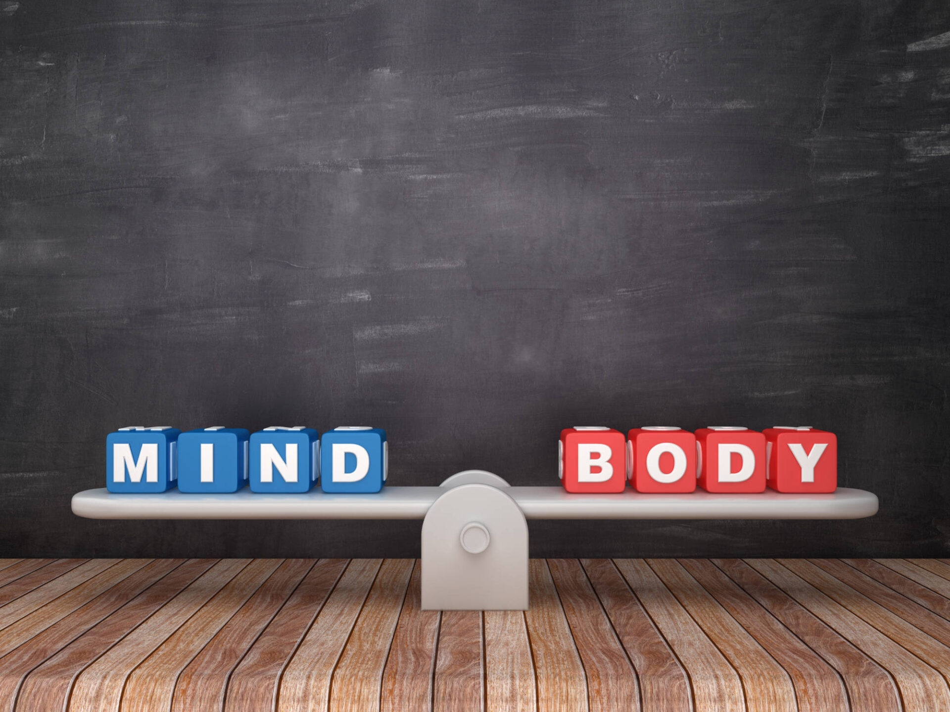 Grafik Mind and Body auf einer Waage in Balance
